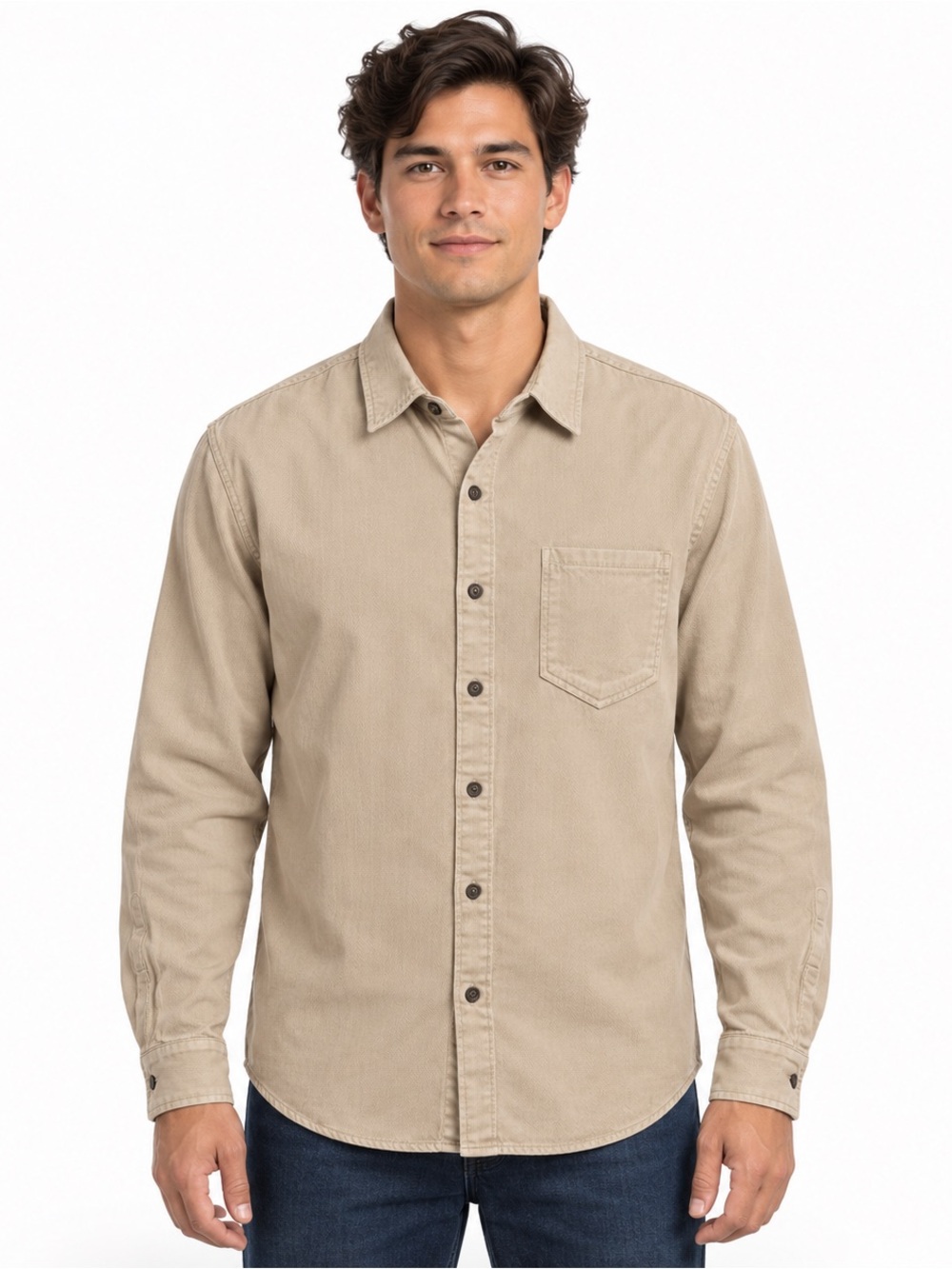 Roamers NEW Mens Organic Cotton Long Sleeve Herringbone Button Down Shirt Medium